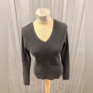 Calvin Klein Jeans Ribbed V-Neck Sweater - Charcoal Gray